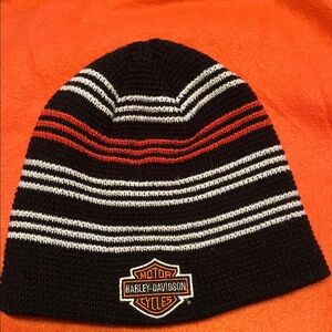 Harley-Davidson Black Beanie with classic Orange and White Stripes